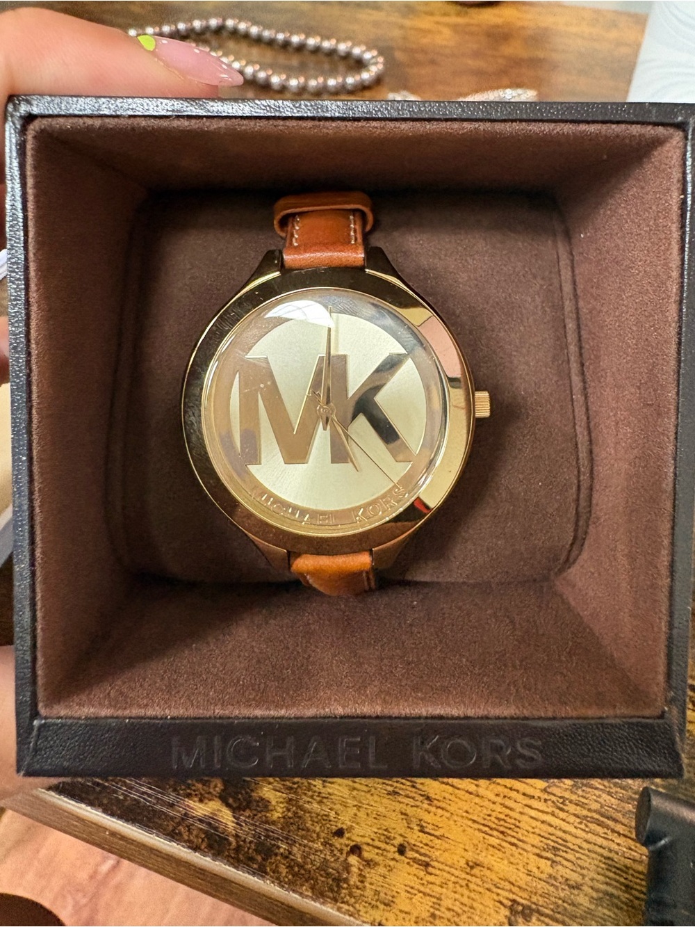Michael Kors Slim Runway Champagne Dial Leather Strap Women's Watch